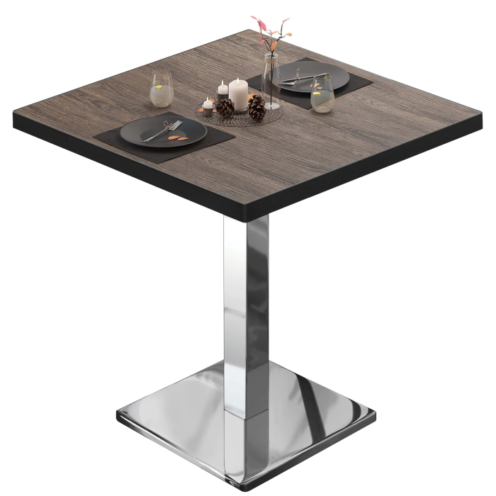 BM | Bistrobord | B:D:H 70 x 70 x 75 cm | Lys wengé / rustfrit stål | Firkantet