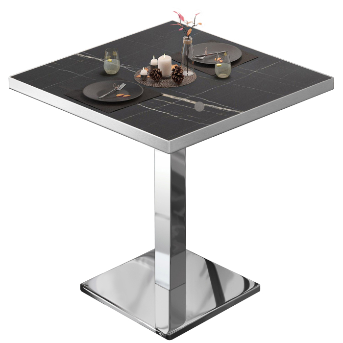 BM | Bistrobord | B:D:H 70 x 70 x 75 cm | Sort marmor / rustfrit stål | Firkantet