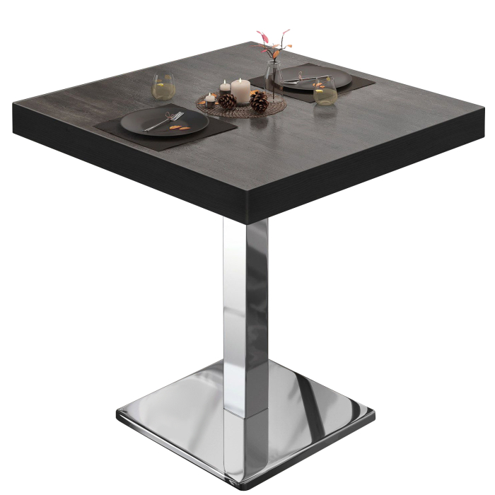 BM | Bistrotafel | B:D:H 70 x 70 x 77 cm | Wengé / roestvrij staal | Vierkant