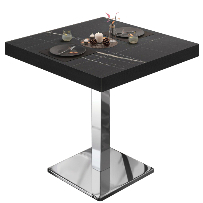 BM | Bistrotafel | B:D:H 70 x 70 x 77 cm | Zwart marmer / roestvrij staal | Vierkant