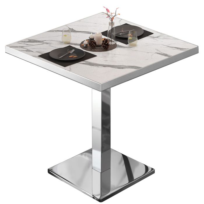 BM | Bistrobord | B:D:H 80 x 80 x 75 cm | Hvid marmor / rustfrit stål | Firkantet