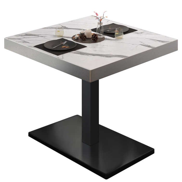 BM | Bistrotafel | B:D:H 80 x 80 x 77 cm | Wit marmer / zwart | Vierkant