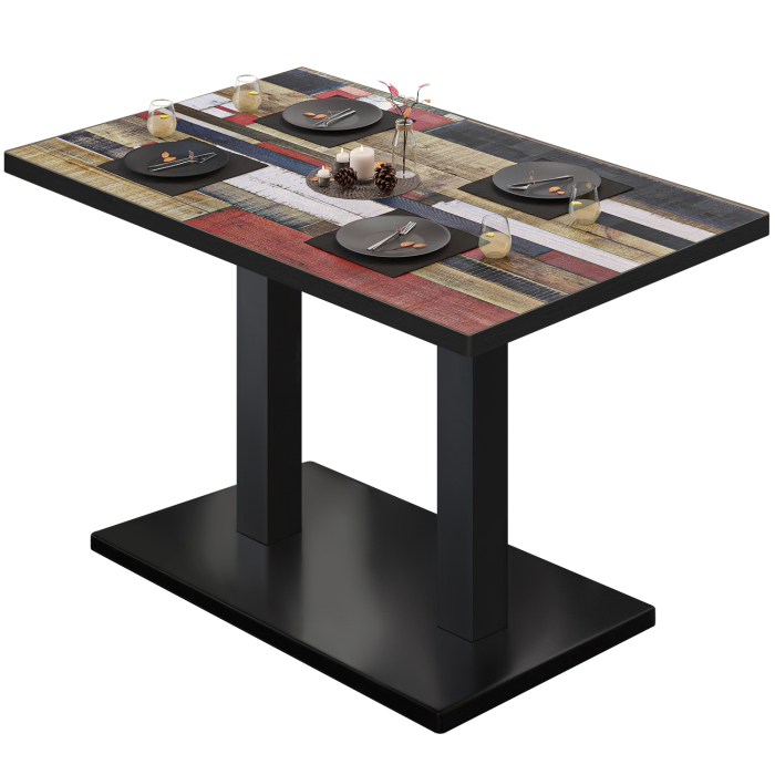 BM | Bistrotisch | B:T:H 110 x 60 x 75 cm | Vintage Bunt / Schwarz | Rechteckig | Schwarzer Rand
