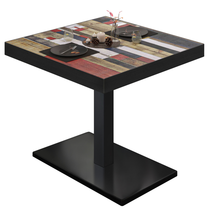 BM | Bistrotisch | B:T:H 80 x 80 x 77 cm | Vintage Bunt / Schwarz | Quadratisch | Schwarzer Rand