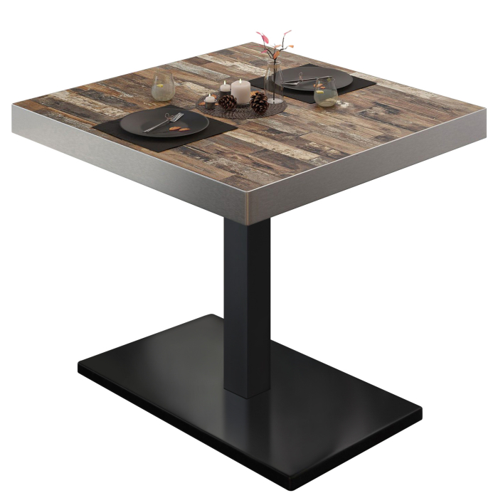 BM | Bistrotisch | B:T:H 80 x 80 x 77 cm | Vintage Old / Schwarz | Quadratisch | Edelstahl Rand