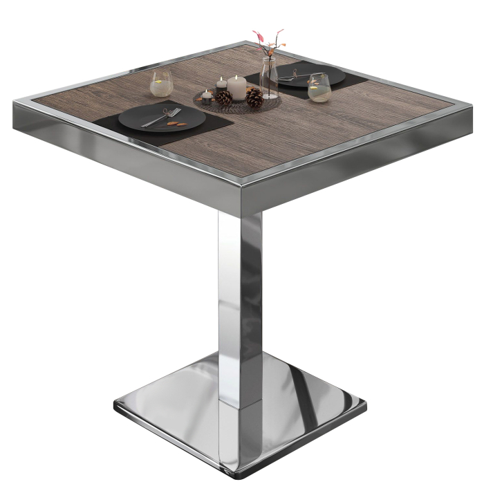 BM | Tavolo da bistrot | L:P:H 60 x 60 x 77 cm | Wengé chiaro / acciaio inox | Quadrato