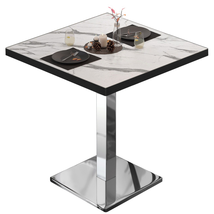 BM | Stół bistro | W:D:H 70 x 70 x 75 cm | Biały marmur / stal nierdzewna | Kwadratowy