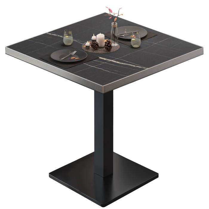 BM | Stół bistro | W:D:H 70 x 70 x 75 cm | Czarny marmur / Czarny | Kwadratowy