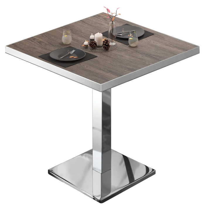 BM | Stół bistro | W:D:H 70 x 70 x 75 cm | Jasny wenge / stal nierdzewna | Kwadratowy