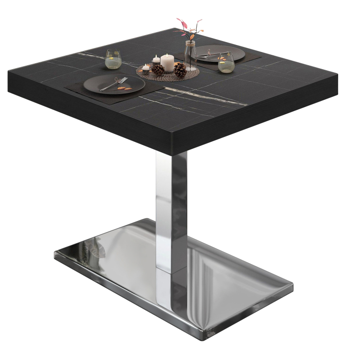 BM | Stół bistro | W:D:H 80 x 80 x 77 cm | Czarny marmur / Stal nierdzewna