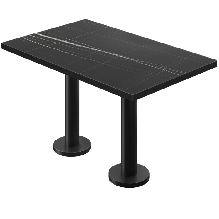 BML | Bistro Doppeltisch | 130 x 80 x 74,5 cm | Rechteckig | Schwarzer Rand | Schwarz Marmor / Schwarz