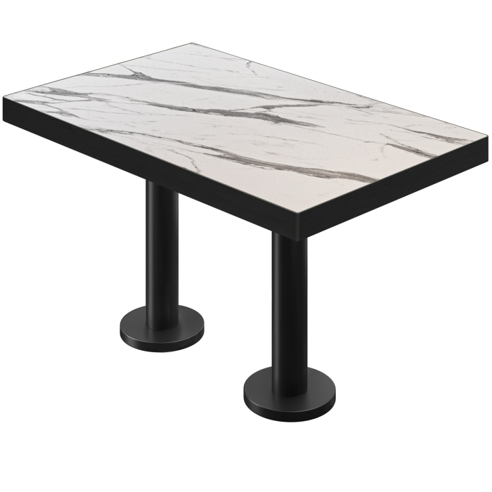 BML | Bistro Doppeltisch | 130 x 80 x 77 cm | Rechteckig | Schwarzer Rand | Weiß Marmor / Schwarz