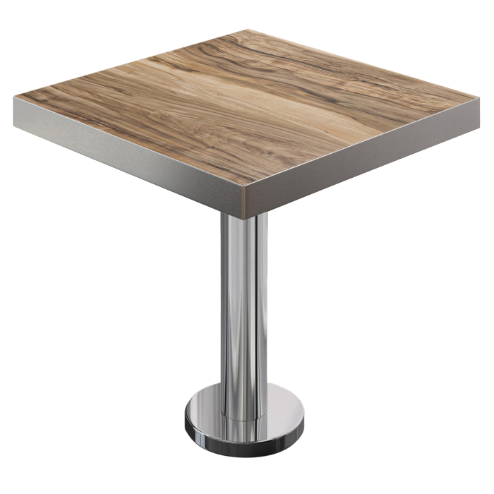 BML | Bistro Tisch | 60 x 60 x 77 cm | Quadratisch | Edelstahl Rand | Sheesham / Edelstahl