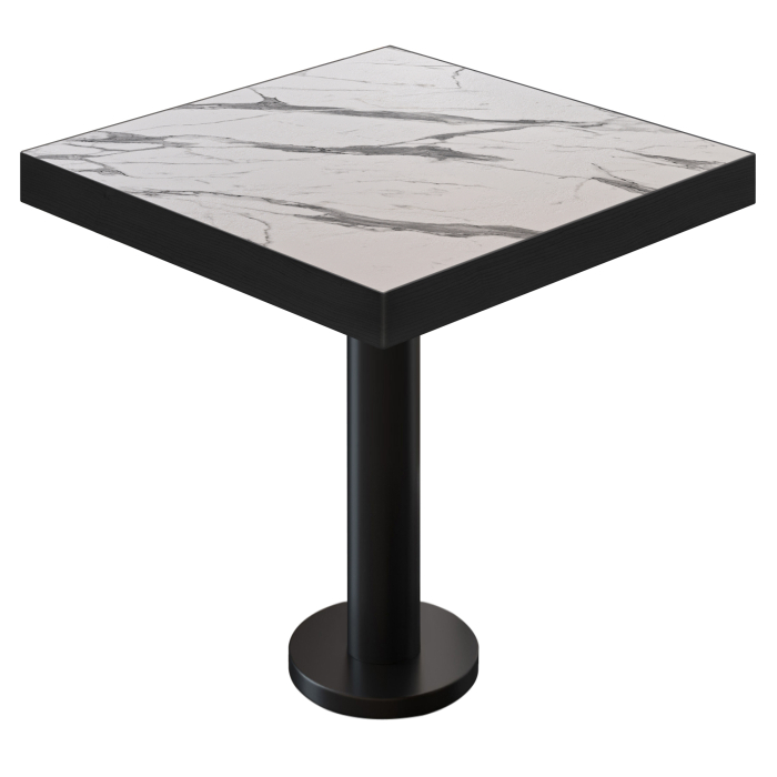 BML | Table Bistro | 60 x 60 x 77 cm | Carré | Blanc Marbre / Noir