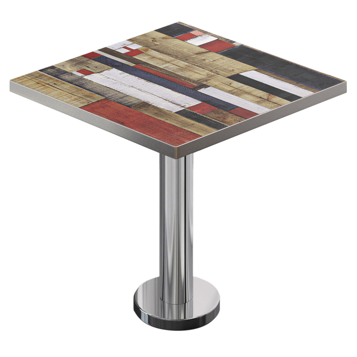 BML | Bistro Tisch | 70 x 70 x 74,5 cm | Quadratisch | Edelstahl Rand | Vintage Bunt / Edelstahl