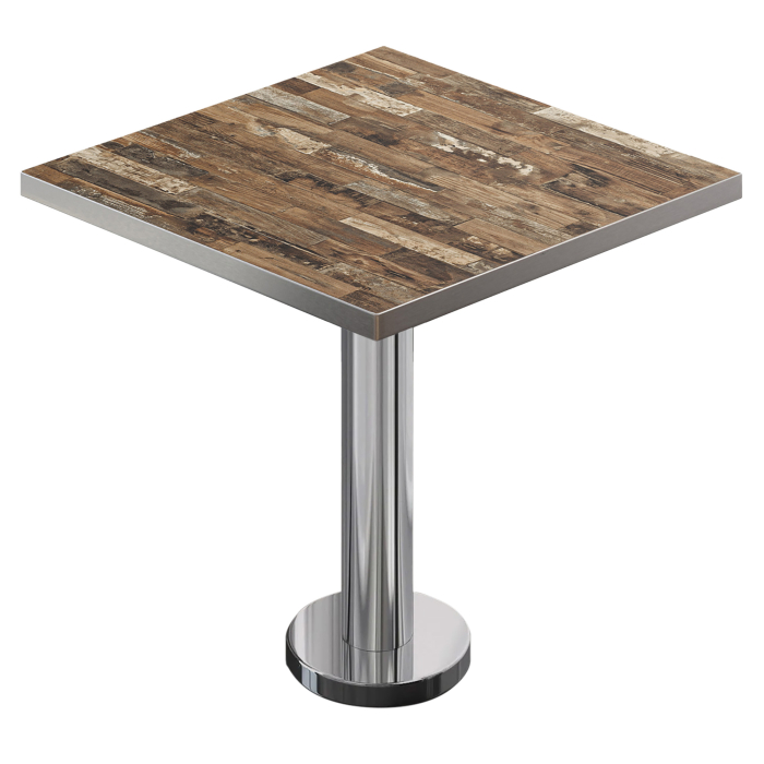 BML | Bistro Tisch | 70 x 70 x 74,5 cm | Quadratisch | Edelstahl Rand | Vintage Old / Edelstahl