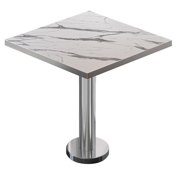 BML | Bistro Tisch | 70 x 70 x 74,5 cm | Quadratisch | Edelstahl Rand | Weiß Marmor / Edelstahl