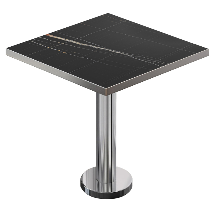 BML | Bistro Tisch | 80 x 80 x 74,5 cm | Quadratisch | Edelstahl Rand | Schwarz Marmor / Edelstahl
