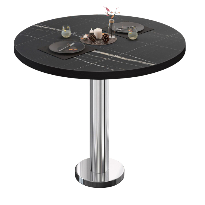 BML | Bistrotisch | Ø:H 70 x 75 cm | Schwarz Marmor / Edelstahl | Rund | Schwarzer Rand