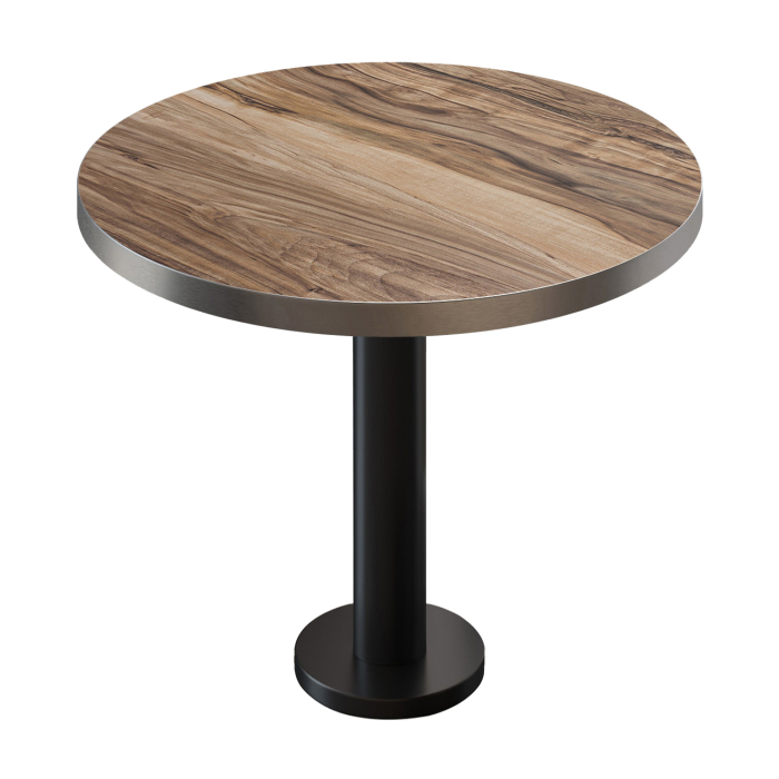 BML | Bistrotisch | Ø:H 70 x 75 cm | Sheesham / Schwarz | Rund | Edelstahl Rand