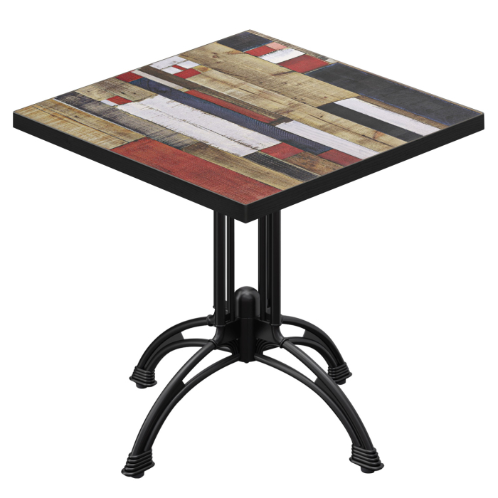 BMLG | Bistro Tisch | 70 x 70 x 75 cm | Quadratisch | Schwarzer Rand | Vintage Bunt / Schwarz