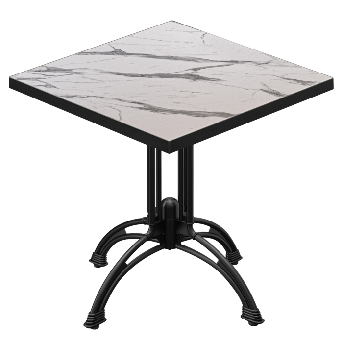 BMLG | Bistro Tisch | 70 x 70 x 75 cm | Quadratisch | Schwarzer Rand | Weiß Marmor / Schwarz