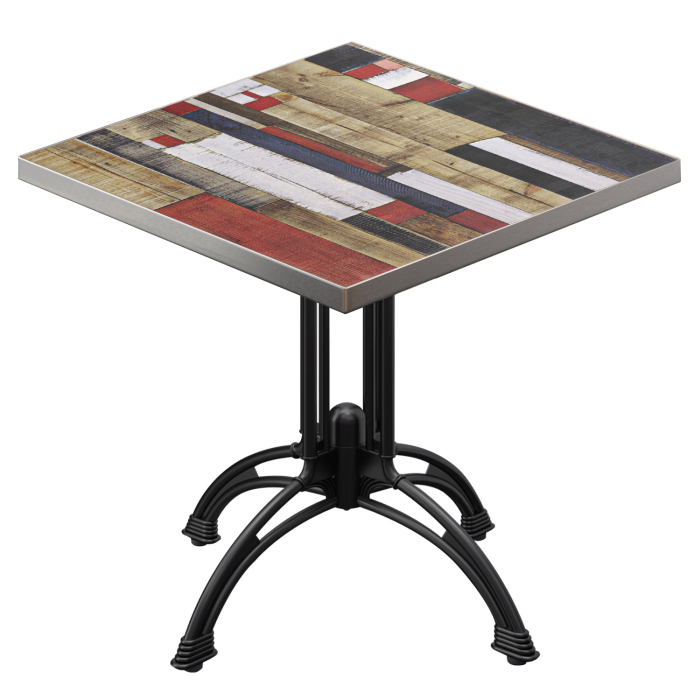 BMLG | Bistro Tisch | 80 x 80 x 75 cm | Quadratisch | Edelstahl Rand | Vintage Bunt / Schwarz