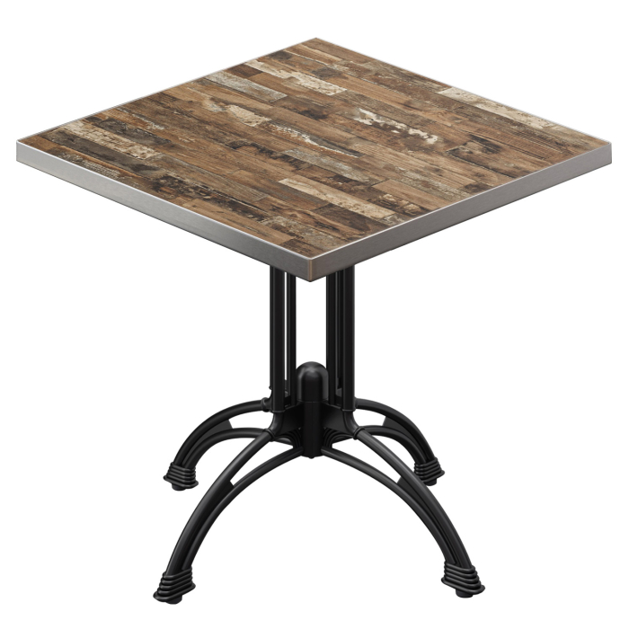 BMLG | Bistro Tisch | 80 x 80 x 75 cm | Quadratisch | Edelstahl Rand | Vintage Old / Schwarz