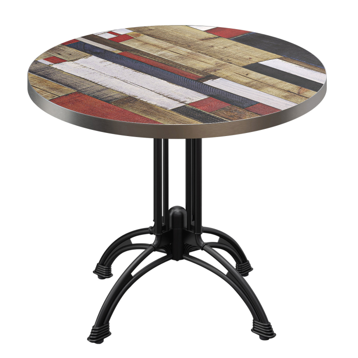 BMLG | Bistro Tisch | Ø 70 x 75 cm | Rund | Edelstahl Rand | Vintage Bunt / Schwarz