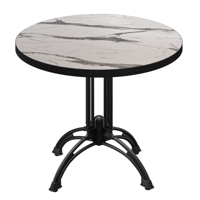 BMLG | Tavolo Bistro | Ø 70 x 75 cm | Rotondo | Bordo Nero | Marmo Bianco / Nero