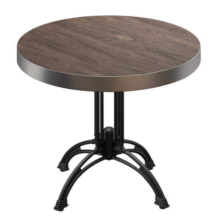 BMLG | Bistro Tisch | Ø 70 x 77 cm | Rund | Edelstahl Rand | Light Wenge / Schwarz