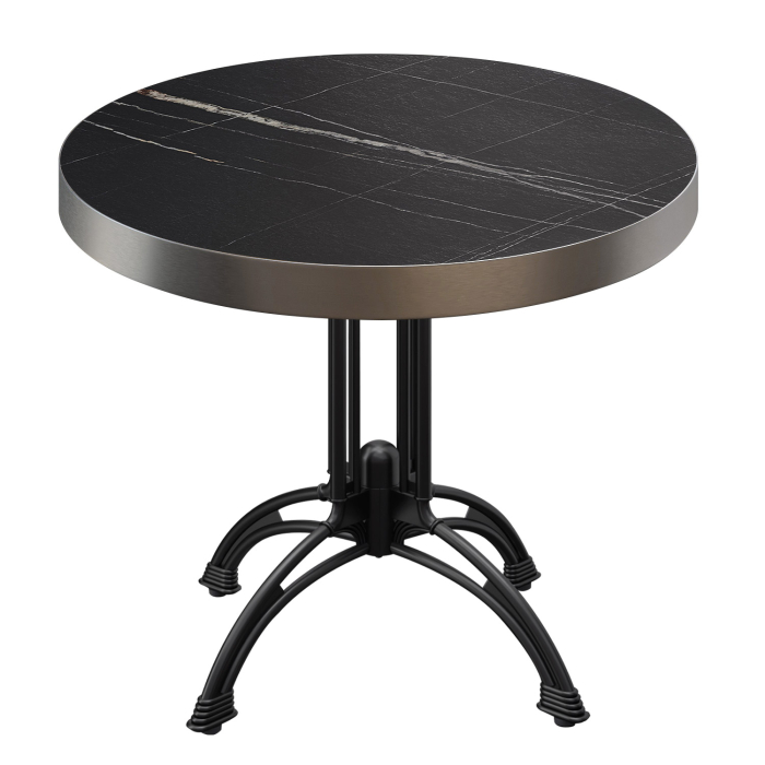 BMLG | Bistro Tisch | Ø 70 x 77 cm | Rund | Edelstahl Rand | Schwarz Marmor / Schwarz