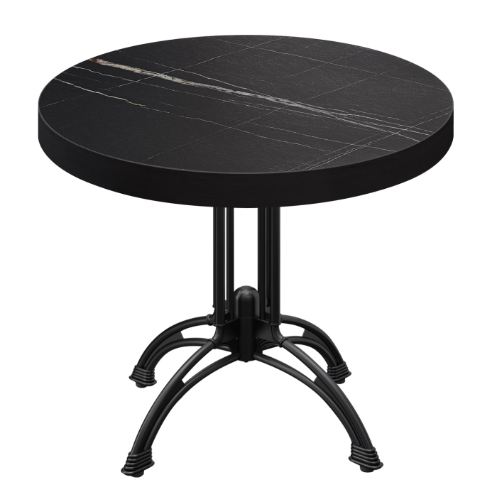 BMLG | Bistro Tisch | Ø 70 x 77 cm | Rund | Schwarzer Rand | Schwarz Marmor / Schwarz