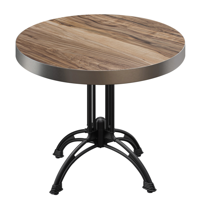 BMLG | Bistro Tisch | Ø 70 x 77 cm | Rund | Edelstahl Rand | Sheesham / Schwarz