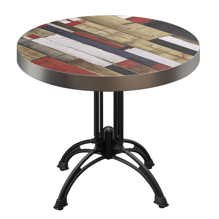 BMLG | Bistro Tisch | Ø 70 x 77 cm | Rund | Edelstahl Rand | Vintage Bunt / Schwarz