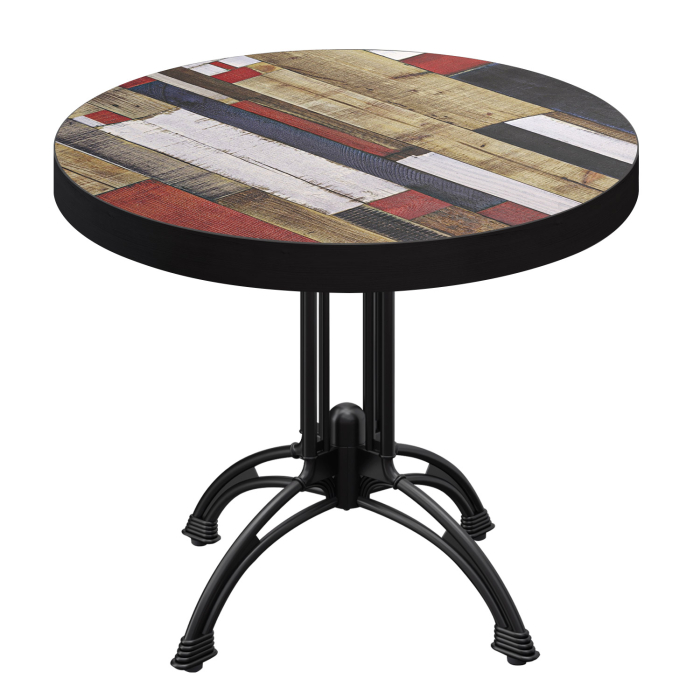 BMLG | Bistro Tisch | Ø 70 x 77 cm | Rund | Schwarzer Rand | Vintage Bunt / Schwarz