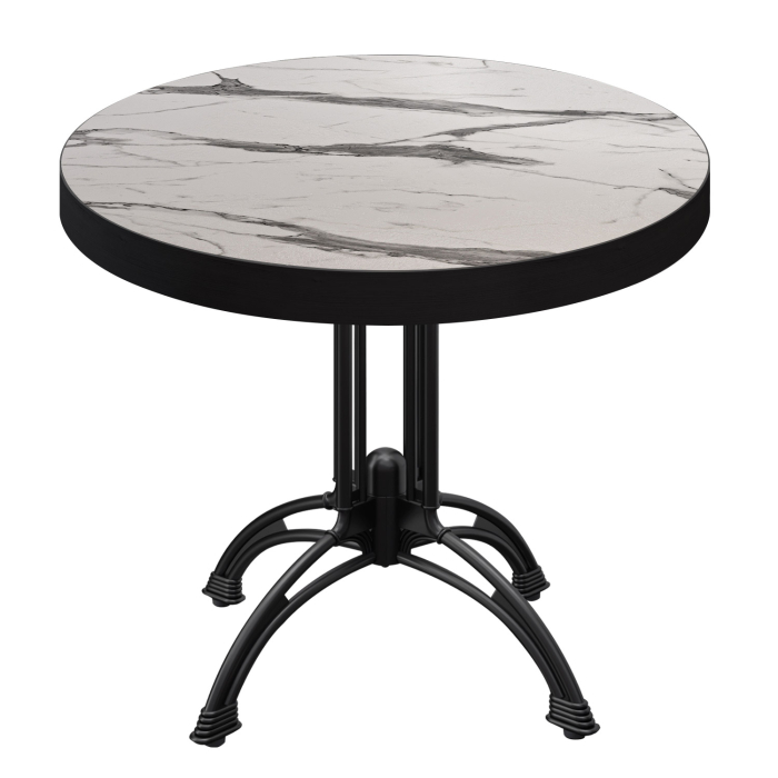 BMLG | Bistro Tisch | Ø 80 x 77 cm | Rund | Schwarzer Rand | Weiß Marmor / Schwarz