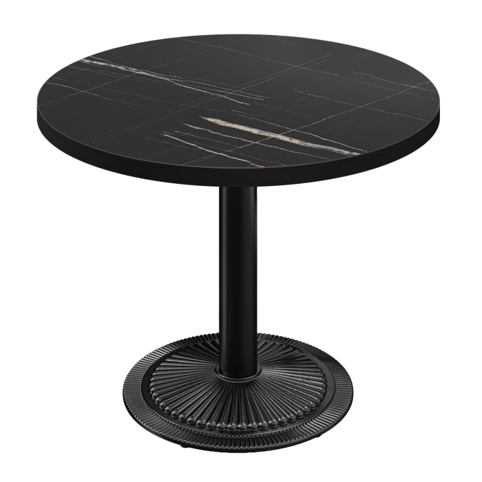 BMX | Bistro Tisch | Ø 80 x 78,5 cm | Rund | Schwarzer Rand | Schwarz Marmor / Schwarz