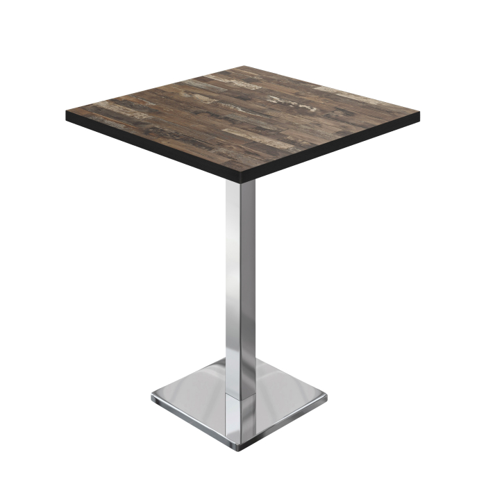 BM | Bistro Staand Tafel | 70 x 70 x 108 cm | Vierkant | Zwarte Rand | Vintage Oud / RVS