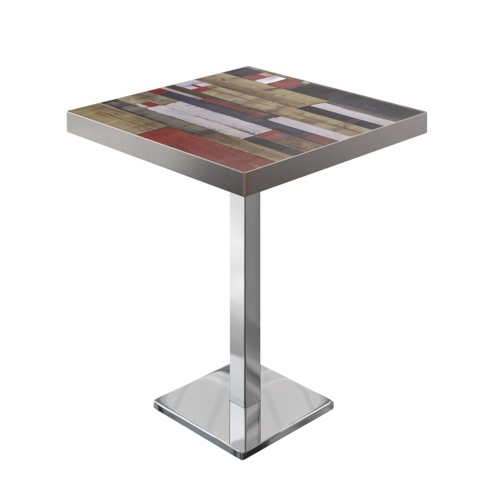 BM | Bistro Statafel | 70 x 70 x 110 cm | Vierkant | RVS Rand | Vintage Kleurrijk / RVS
