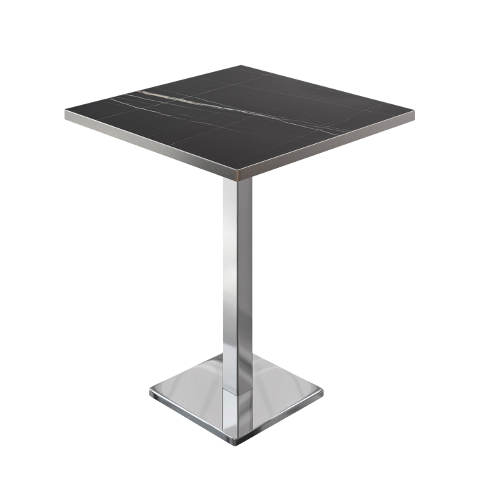 BM | Bistro Stehtel | 70 x 70 x 108 cm | Firkantet | Rustfrit stål kant | Sort marmor / rustfrit stål