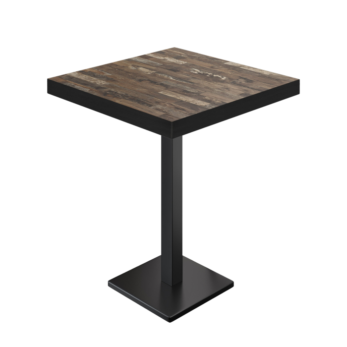 BM | Bistro Stół Wysoki | 60 x 60 x 110 cm | Kwadratowy | Czarna Krawędź | Vintage Stary / Czarny