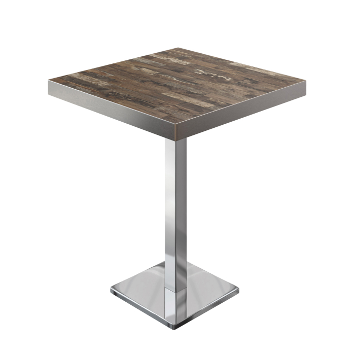 BM | Bistro Stół Wysoki | 60 x 60 x 110 cm | Kwadratowy | Stal Nierdzewna Krawędź | Vintage Old / Stal Nierdzewna