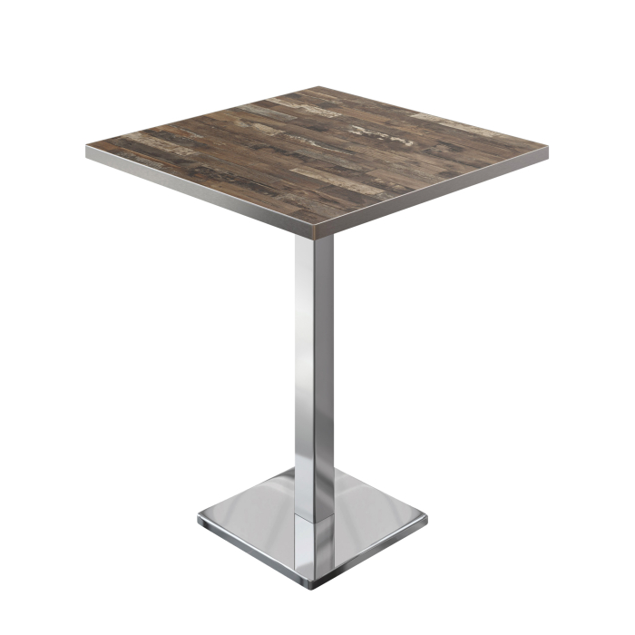 BM | Bistro Tavolo Alto | 60 x 60 x 108 cm | Quadrato | Bordo in Acciaio Inossidabile | Vintage Old / Acciaio Inossidabile