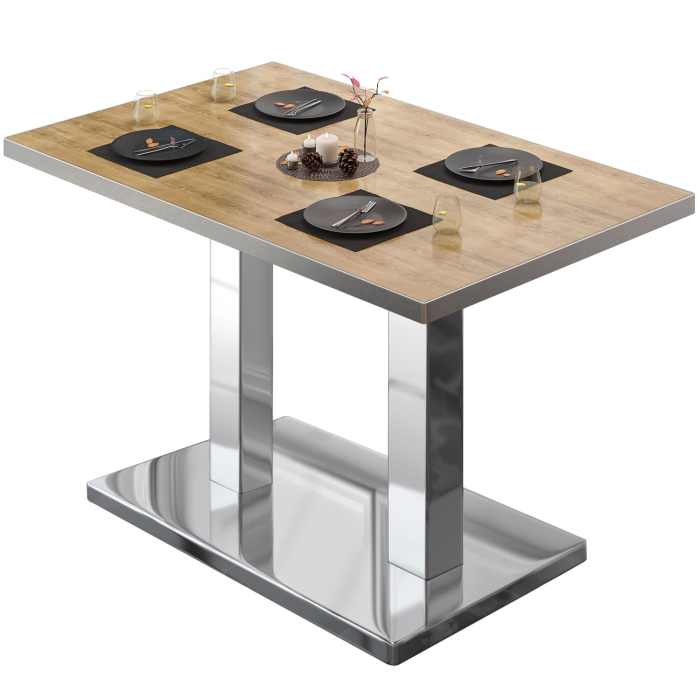 BM | Bistrotisch | B:T:H 120 x 70 x 75 cm | Eiche / Edelstahl | Rechteckig | Edelstahl Rand