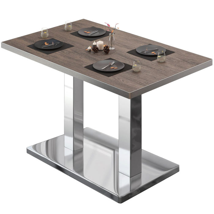 BM | Bistrotisch | B:T:H 120 x 70 x 75 cm | Light Wenge / Edelstahl | Rechteckig | Edelstahl Rand