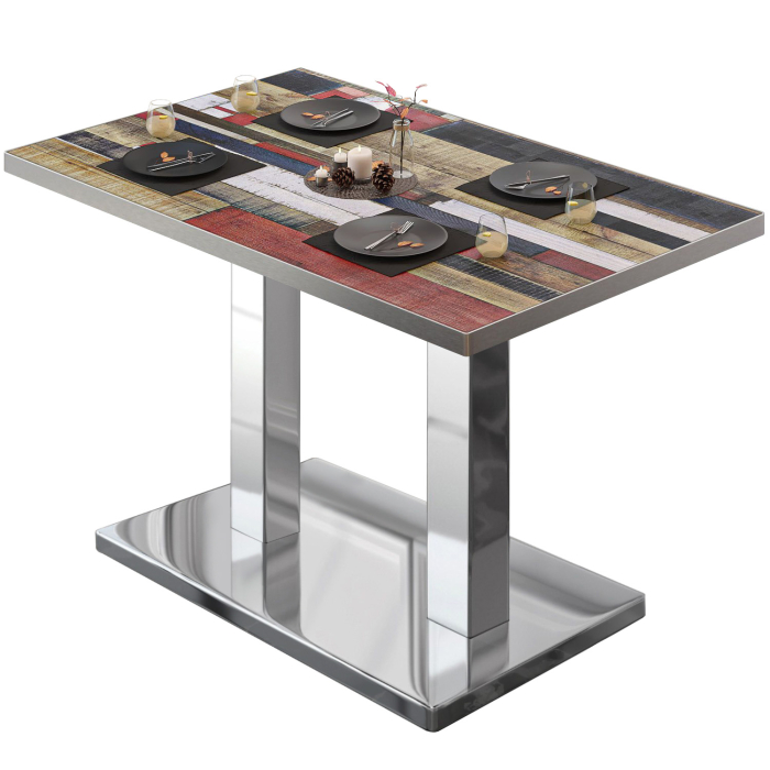 BM | Bistrotisch | B:T:H 120 x 70 x 75 cm | Vintage Bunt / Edelstahl | Rechteckig | Edelstahl Rand