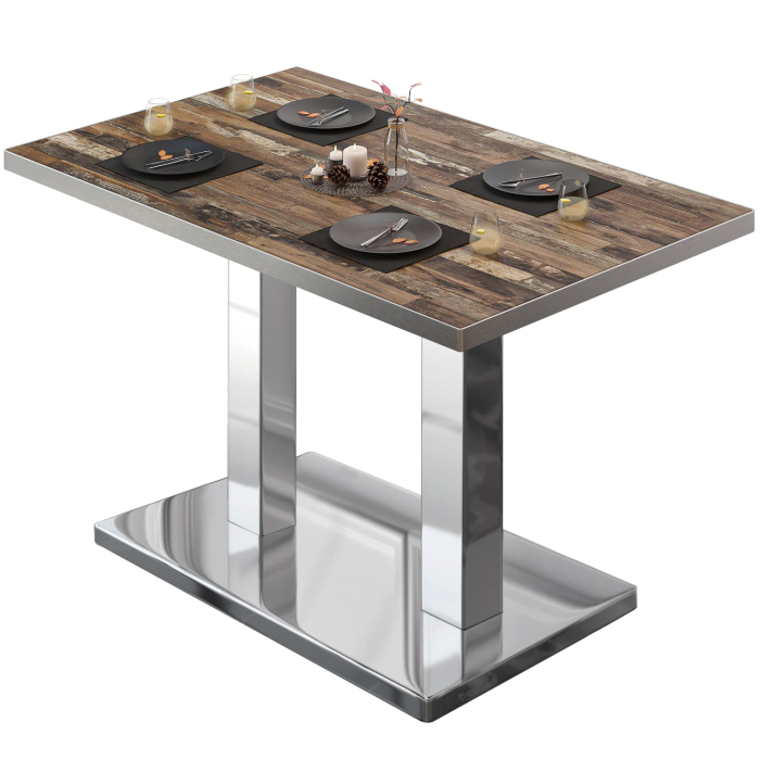 BM | Bistrotisch | B:T:H 120 x 70 x 75 cm | Vintage Old / Edelstahl | Rechteckig | Edelstahl Rand