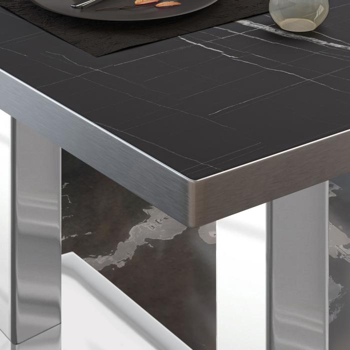 BM | Bistrobord | B:D:H 120 x 70 x 75 cm | Svart marmor/rustfritt stål | Rektangulær BM | Bistrobord | B:D:H 120 x 70 x 75 cm | Svart marmor/rustfritt stål | Rektangulær