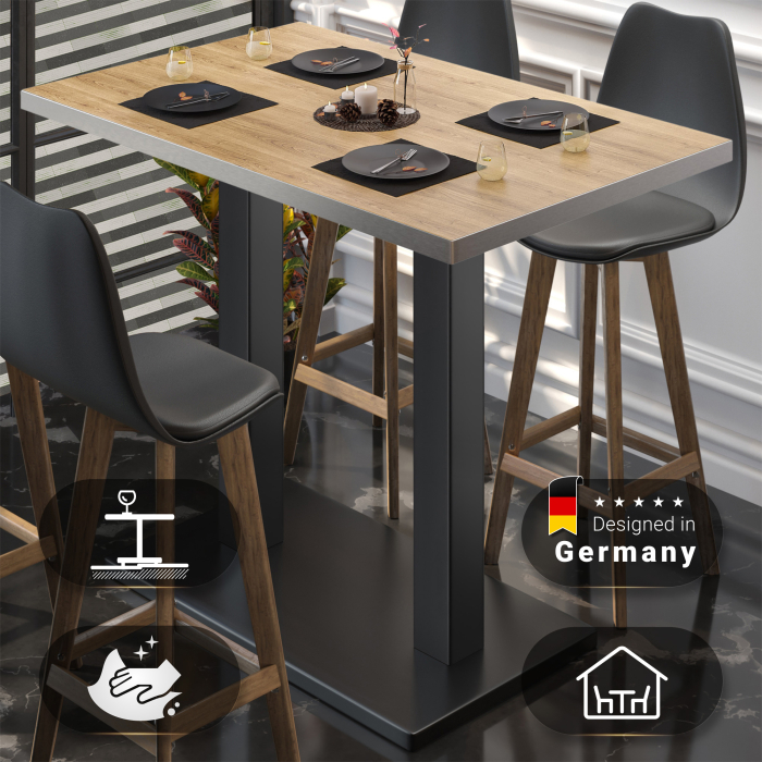 BM | Bistro Stehtisch | 110 x 60 x 108 cm | Rektangulær | Rustfritt stål kant | Eik / Svart BM | Bistro Stehtisch | 110 x 60 x 108 cm | Rektangulær | Rustfritt stål kant | Eik / Svart